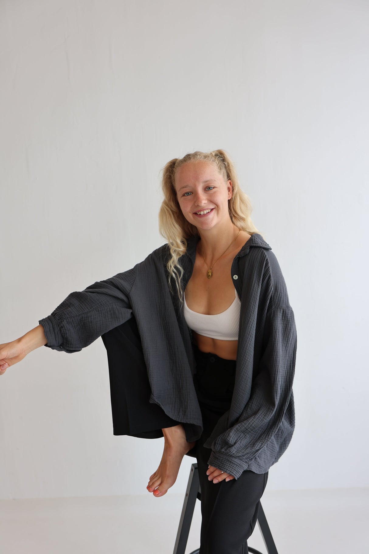 Kurzes Blusenhemd aus Musselin (einfarbig)